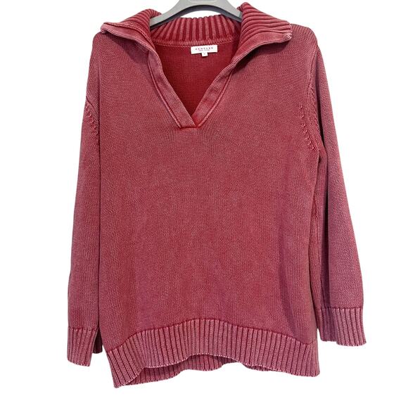 DEMYLEE Collared Cotton Sweater in Faded Red Size S - Picture 2 of 12